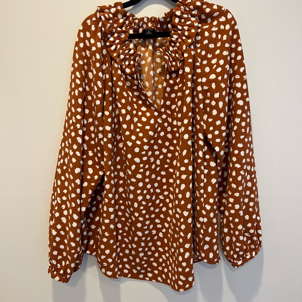 J.Crew pullover top mustard colored with polka dots